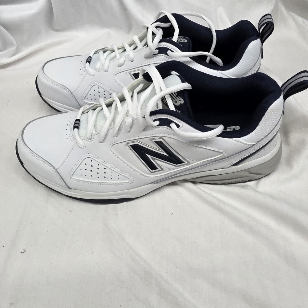 New Balance White and Navy Men's Athletic Sneakers - Picture 3 of 10